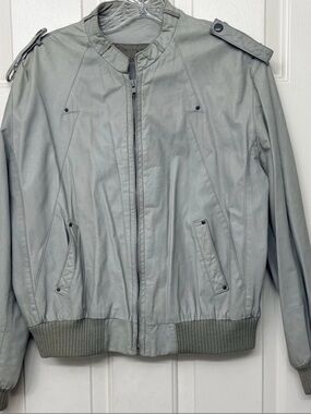 Vintage Etienne Aigner Genuine Leather Jacket Womens 16 Gray Bomber Hoodless 80s